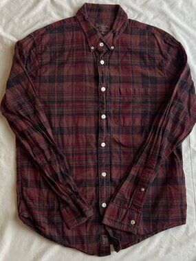 Vintage Abercrombie & Fitch Burgundy Madras Plaid Flannel Shirt - Men's Large